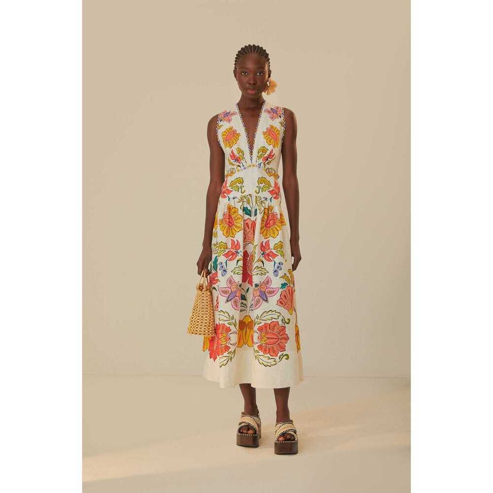 Off-White Floral Insects Euroflax™ Premium Linen Maxi Dress